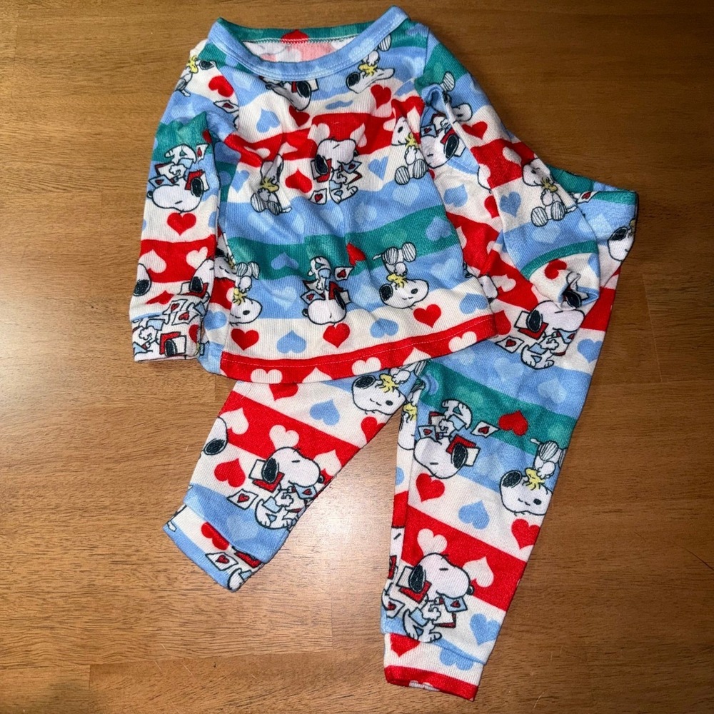 Peanuts Snoopy Woodstock Valentines Day Waffle Knit Pajama Set 12 Months